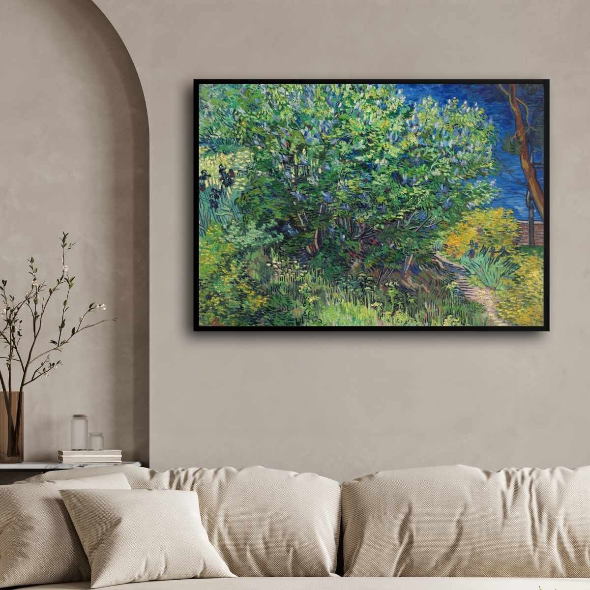 Nature Painting for Living Room – Van Gogh Lilac Bush | Floral Wall Art Print 4 : 3 Horizontal Premium Wall Art Canvas by MeriDeewar