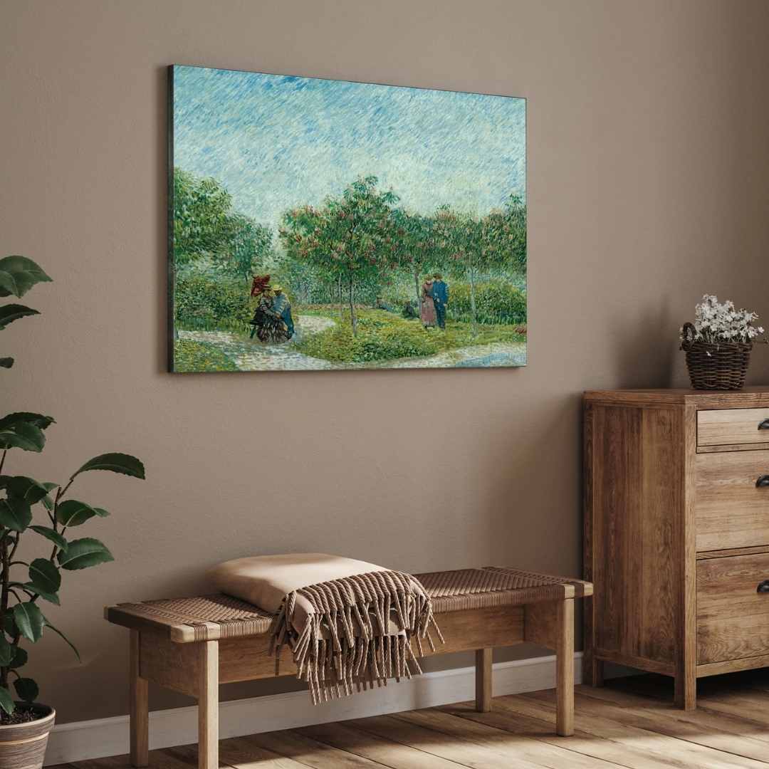 Nature Scenery Painting for Living Room | Van Gogh Couples in Park | Wall Art for Home Decor 4 :5 Vertical Premium Wall Art Canvas by MeriDeewar