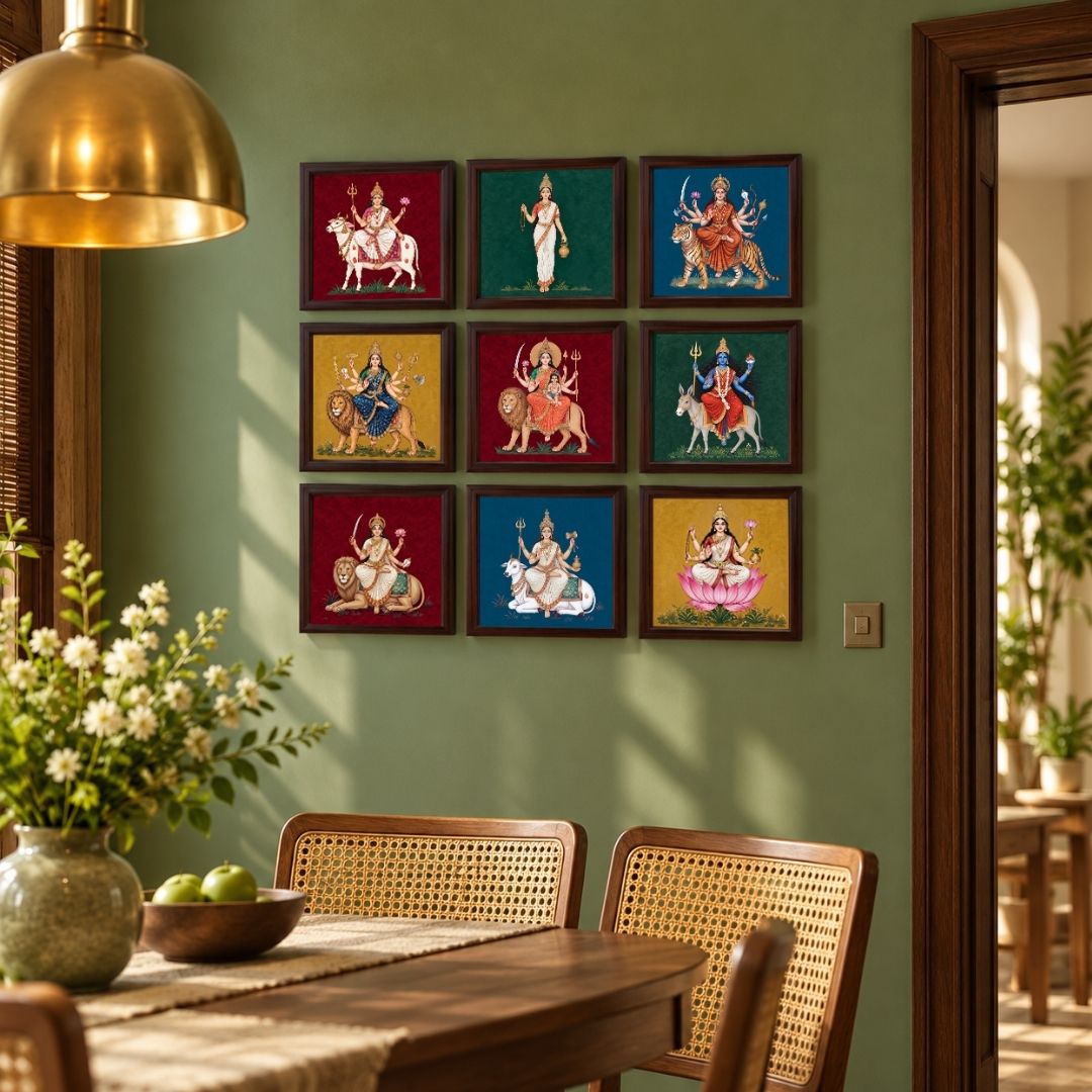 Navadurga | Nine Forms of Goddess Durga Set of 9 Framed Art. Curate Premium Wall Art Canvas by MeriDeewar
