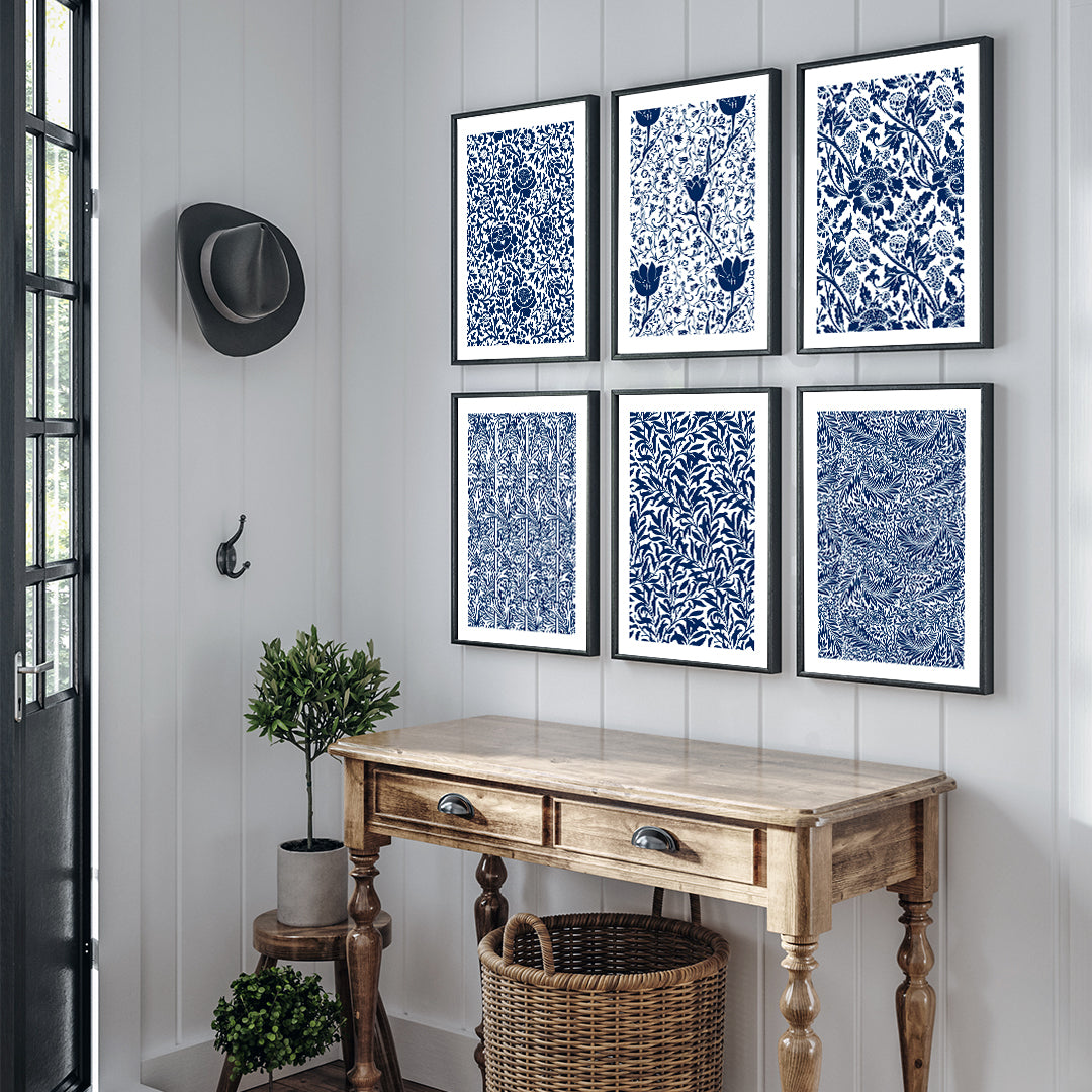 Navy Blue Botanical Wall Art Set Of 6 Paintings Walls Premium Wall Art Canvas by MeriDeewar