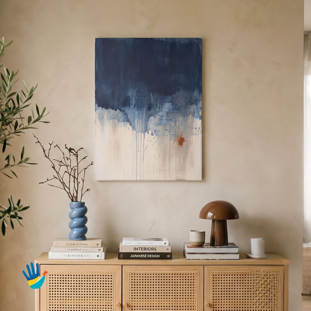 Neel | Indigo Tonal Abstract Wall Art 3 : 4 Vertical Premium Wall Art Canvas by MeriDeewar