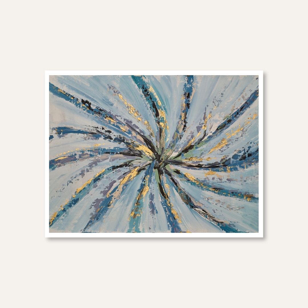 Neer Vortex | Cerulean Blue & Gold Leaf Abstract Wall Art 4 : 3 Horizontal Premium Wall Art Canvas by MeriDeewar
