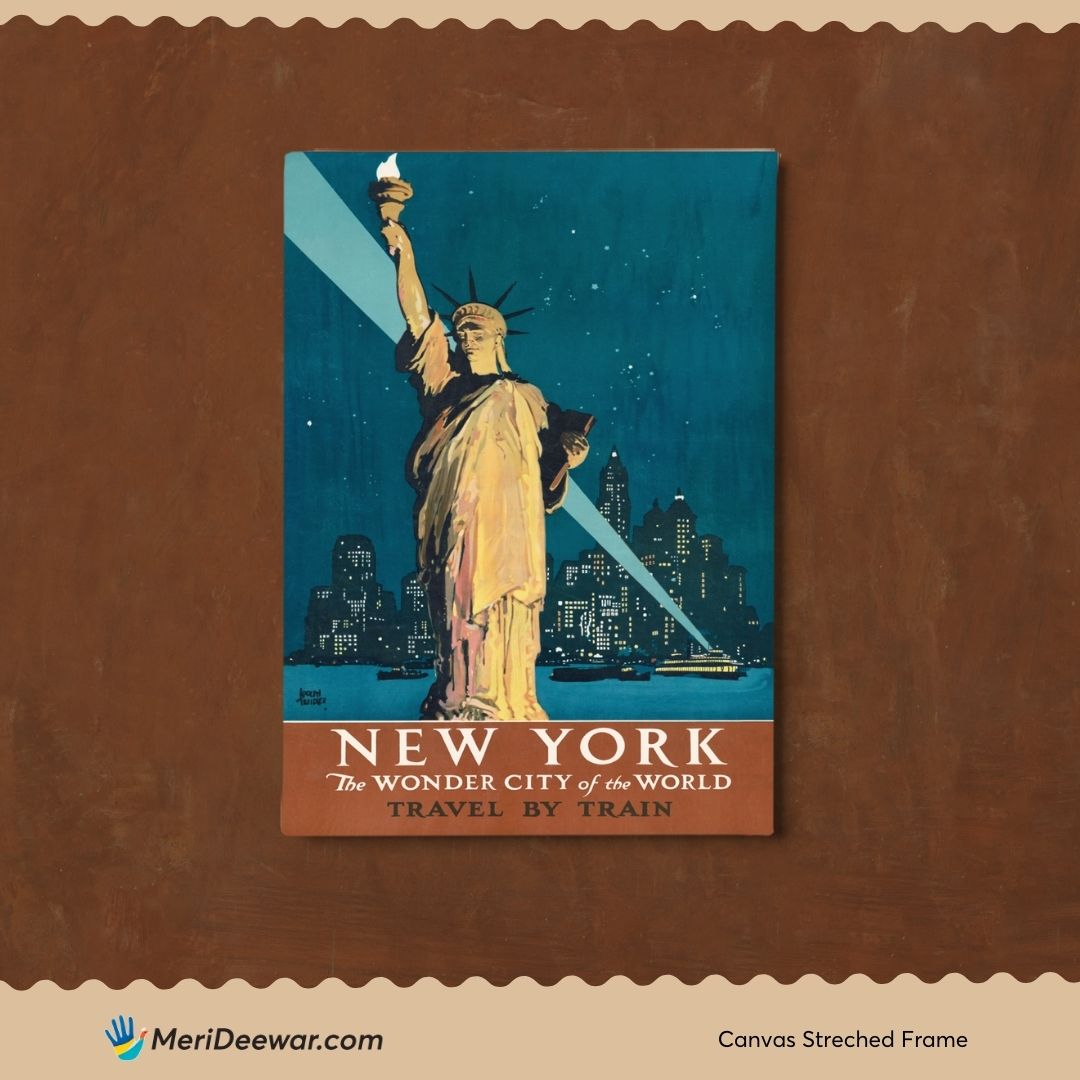 New York City - 1930's Travel by Train Vintage Railroad Travel Poster 3 : 4 Vertical New Premium Wall Art Canvas by MeriDeewar