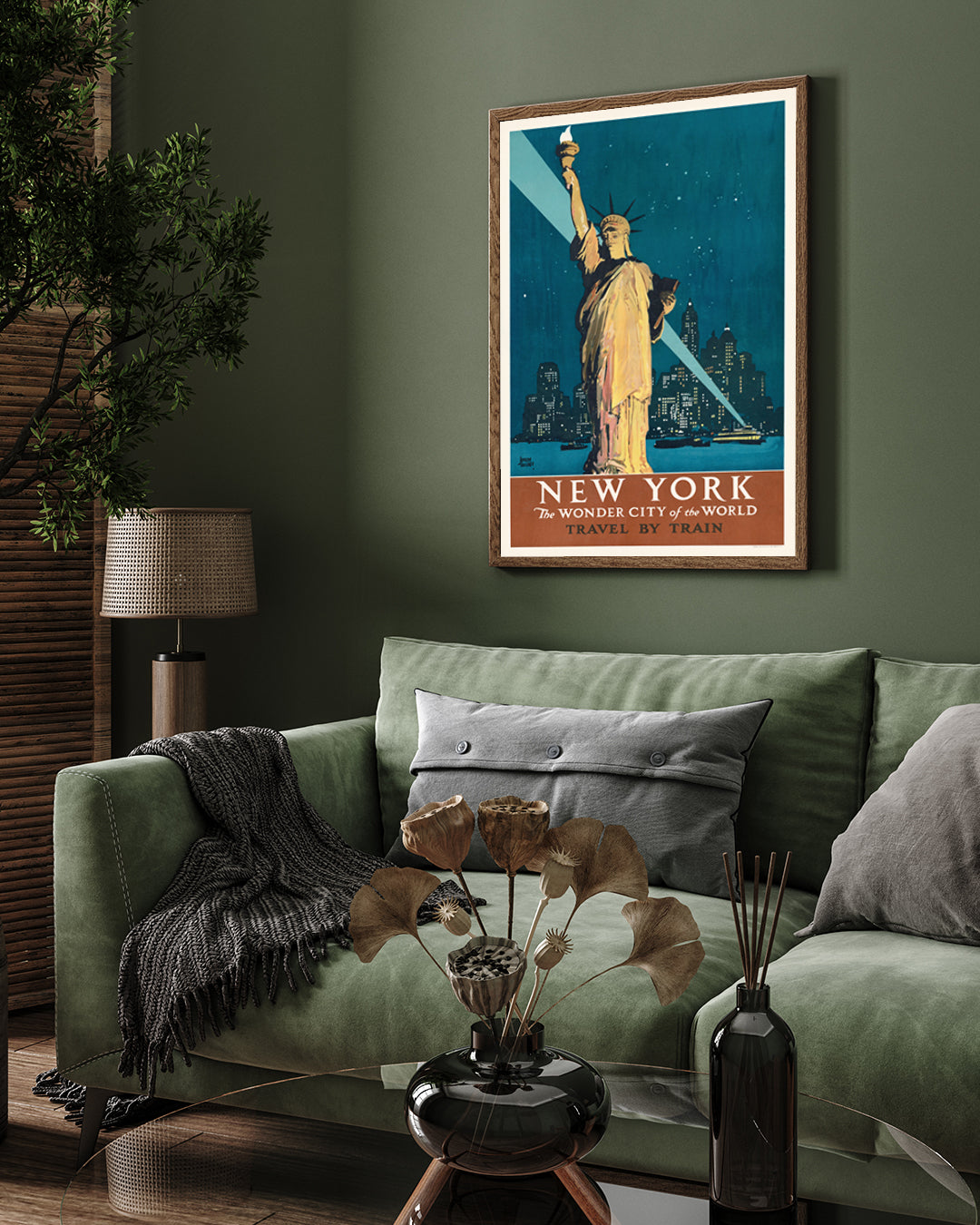 New York City - 1930's Travel by Train Vintage Railroad Travel Poster 3 : 4 Vertical New Premium Wall Art Canvas by MeriDeewar
