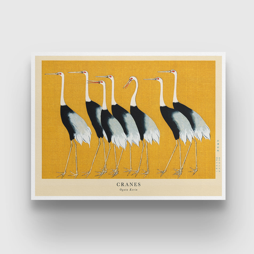Ogata Korin Flock of Japanese Red Crown Cranes 3 : 4 Horizontal New Premium Wall Art Canvas by MeriDeewar