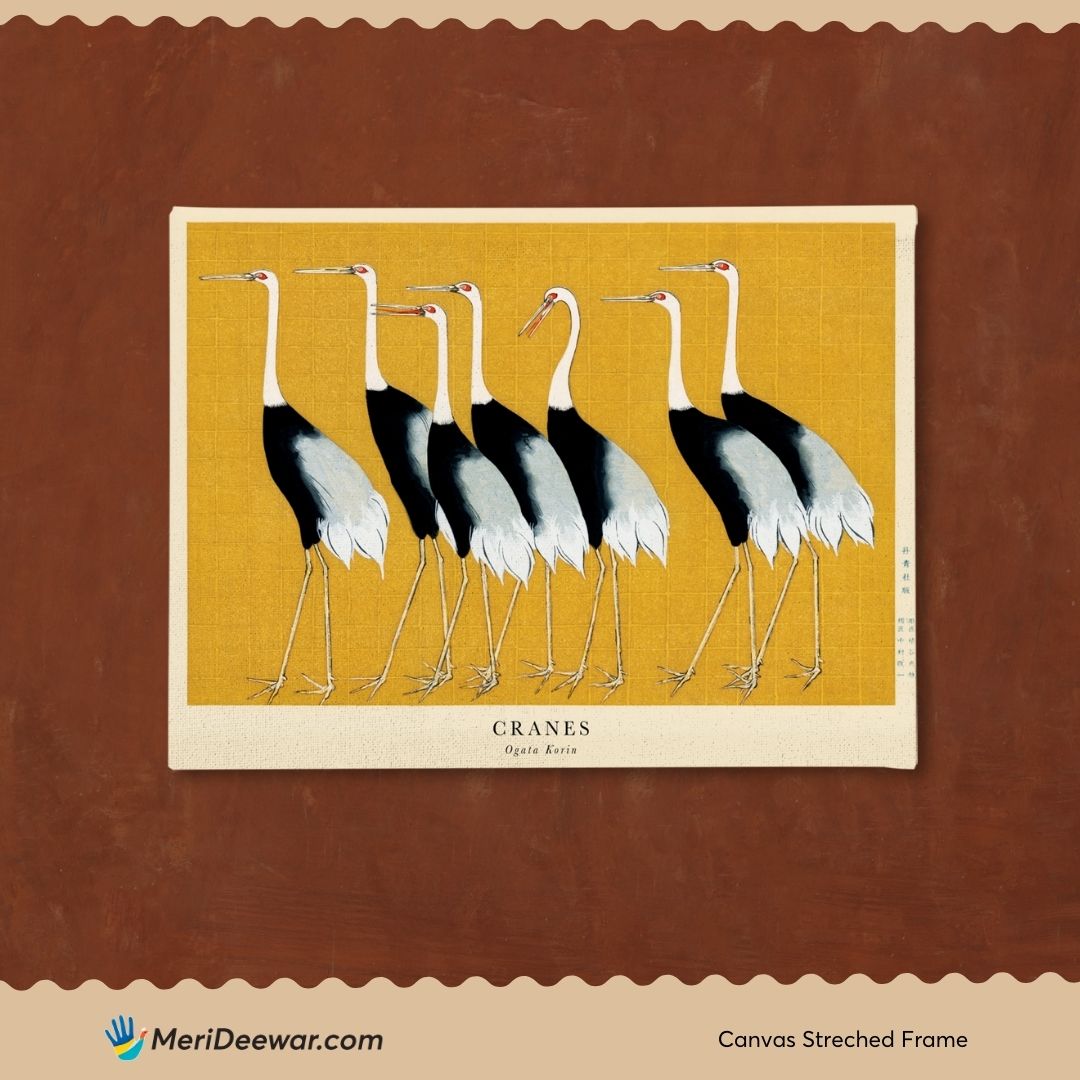 Ogata Korin Flock of Japanese Red Crown Cranes 3 : 4 Horizontal New Premium Wall Art Canvas by MeriDeewar