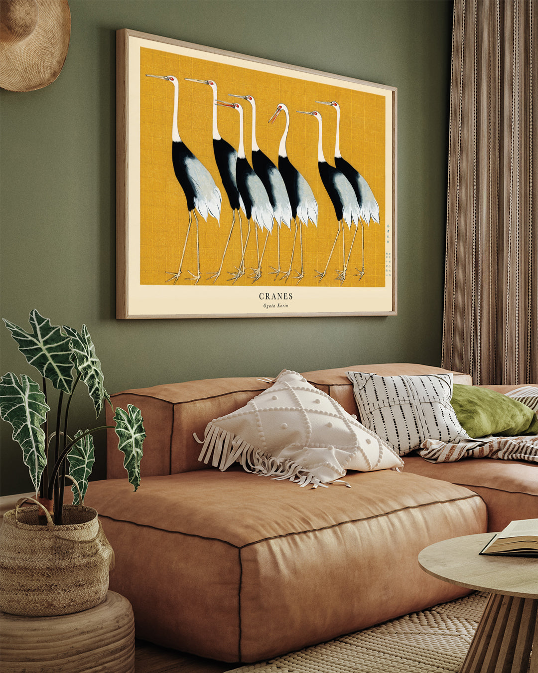 Ogata Korin Flock of Japanese Red Crown Cranes 3 : 4 Horizontal New Premium Wall Art Canvas by MeriDeewar