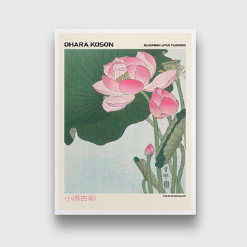 Ohara Koson Blooming lotus flowers 3 : 4 Vertical New Premium Wall Art Canvas by MeriDeewar