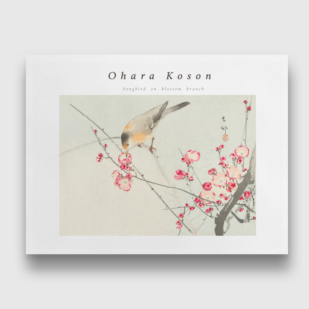 Ohara Koson Song bird on Blossom Branch 3 : 4 Horizontal New Premium Wall Art Canvas by MeriDeewar