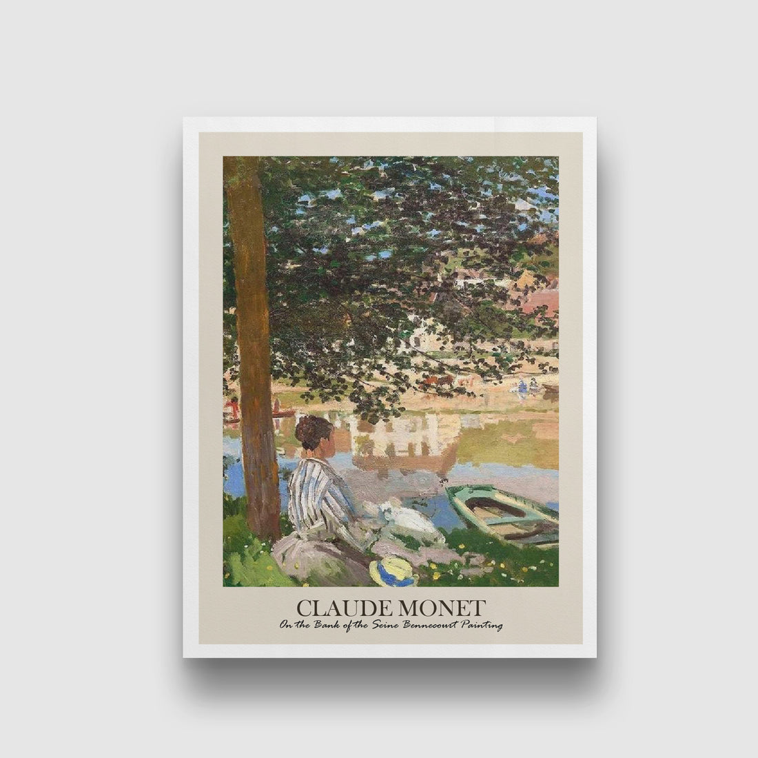 On the Bank of the Seine Impressionist Landscape Painting by Claude Monet 3 : 4 Vertical New Premium Wall Art Canvas by MeriDeewar