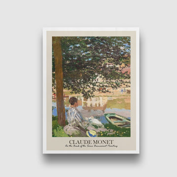 On the Bank of the Seine Impressionist Landscape Painting by Claude Monet 3 : 4 Vertical New Premium Wall Art Canvas by MeriDeewar