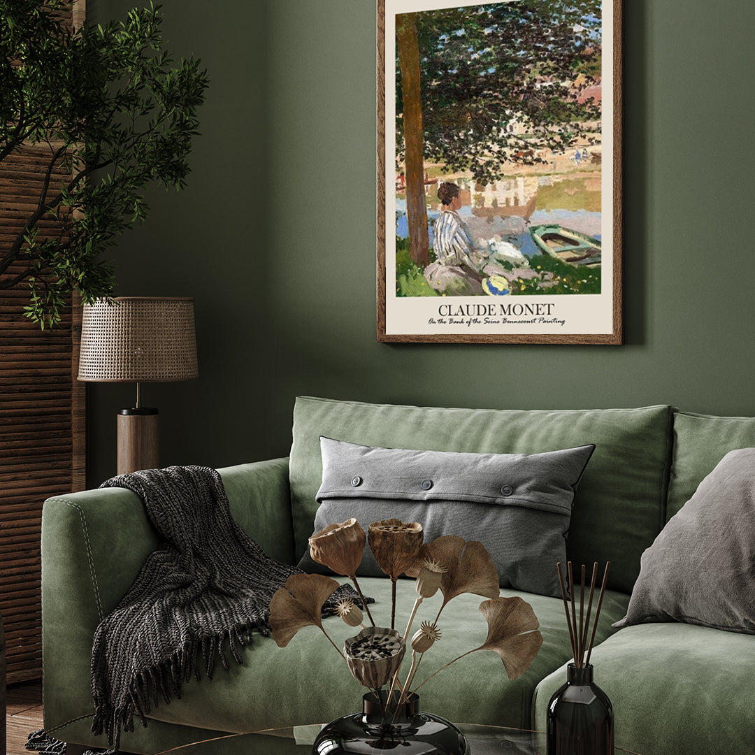 On the Bank of the Seine Impressionist Landscape Painting by Claude Monet 3 : 4 Vertical New Premium Wall Art Canvas by MeriDeewar