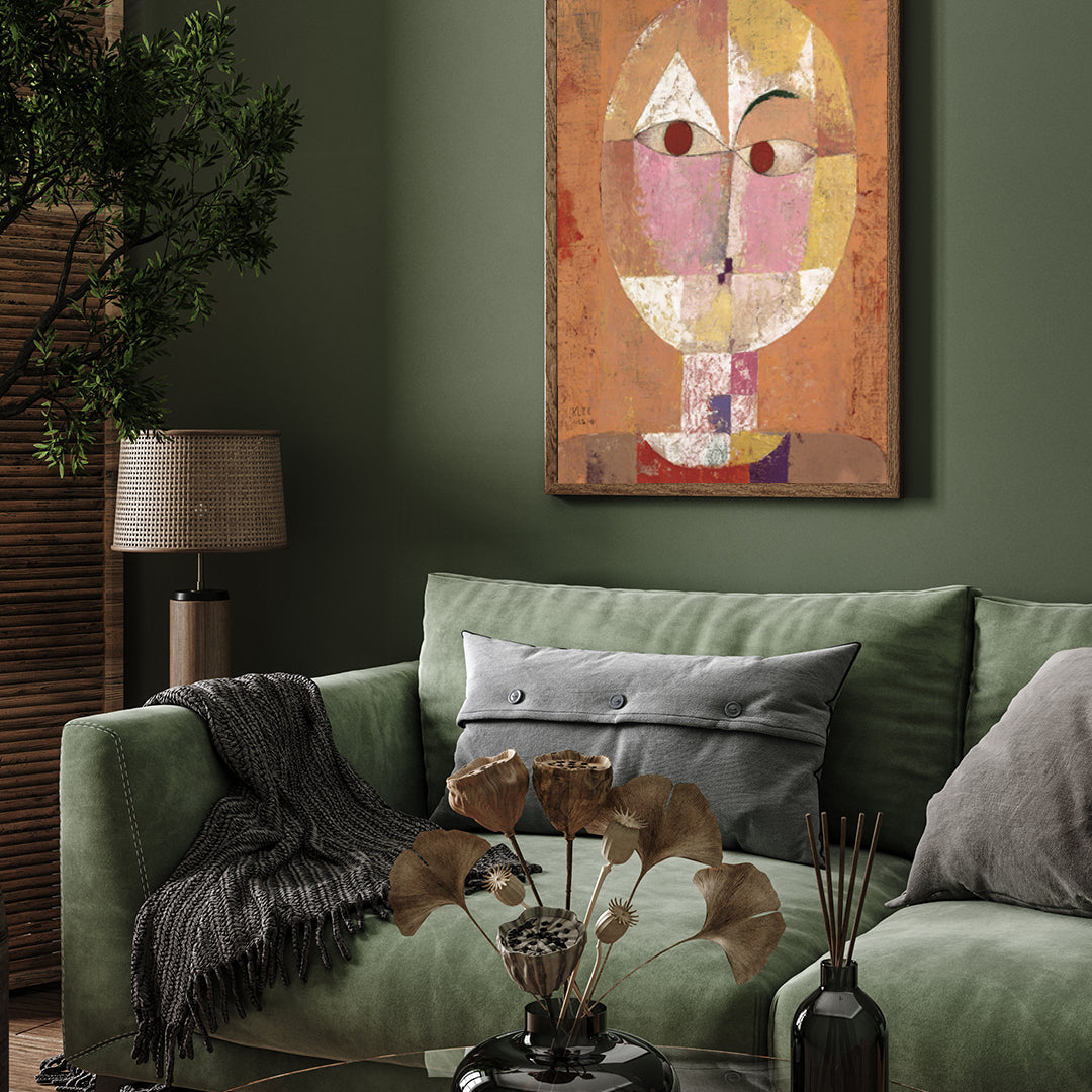 Orange Geometric Face/ Senecio Painting by Paul Klee 3 : 4 Vertical New Premium Wall Art Canvas by MeriDeewar