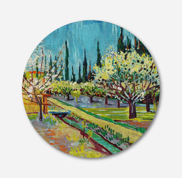 Orchard Bordered Painting Circular Canvas Frame Circular Canvas Frame Premium Wall Art Canvas by MeriDeewar