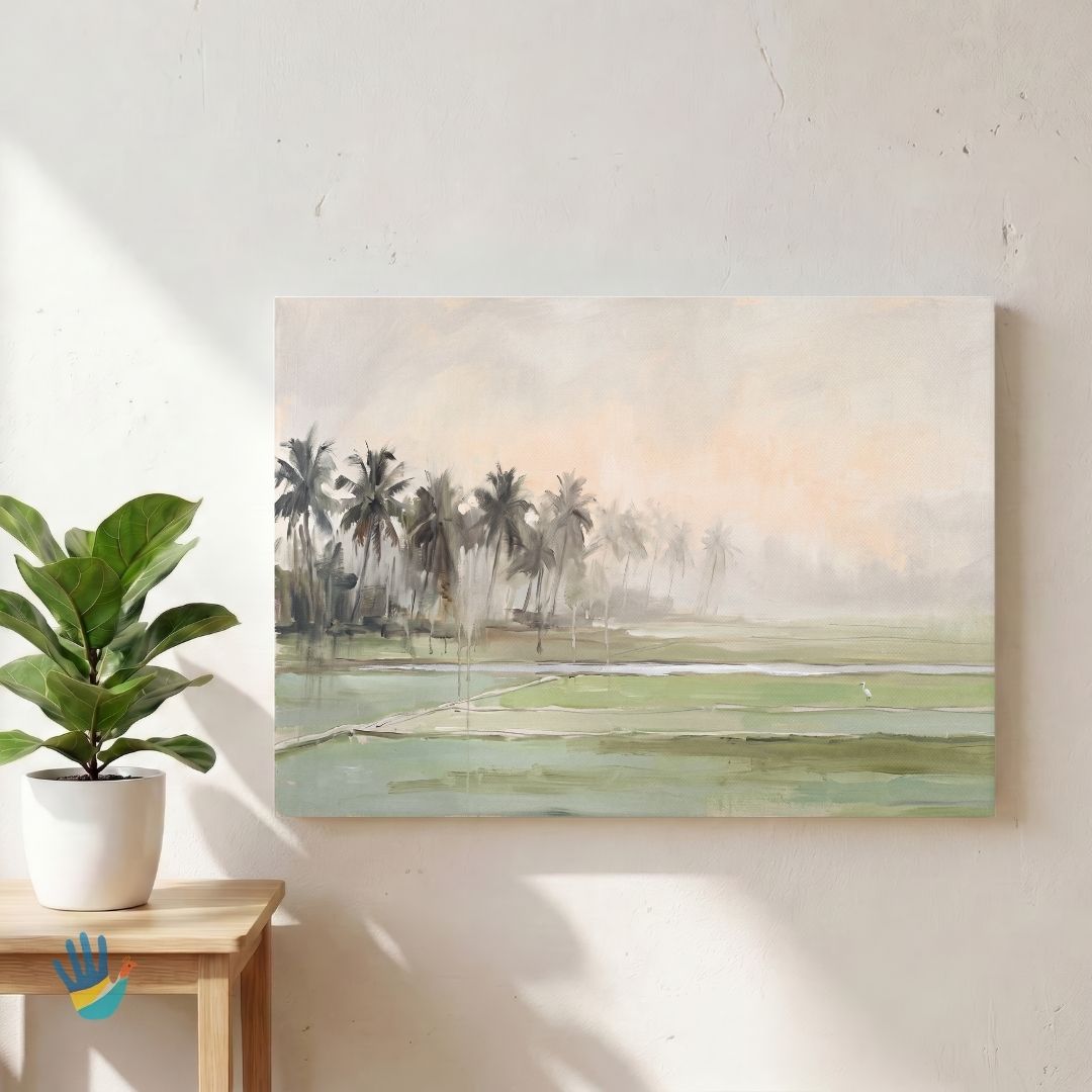 Paddy in Mist | Kerala Landscape Wall Art 3 : 2 Horizontal Premium Wall Art Canvas by MeriDeewar