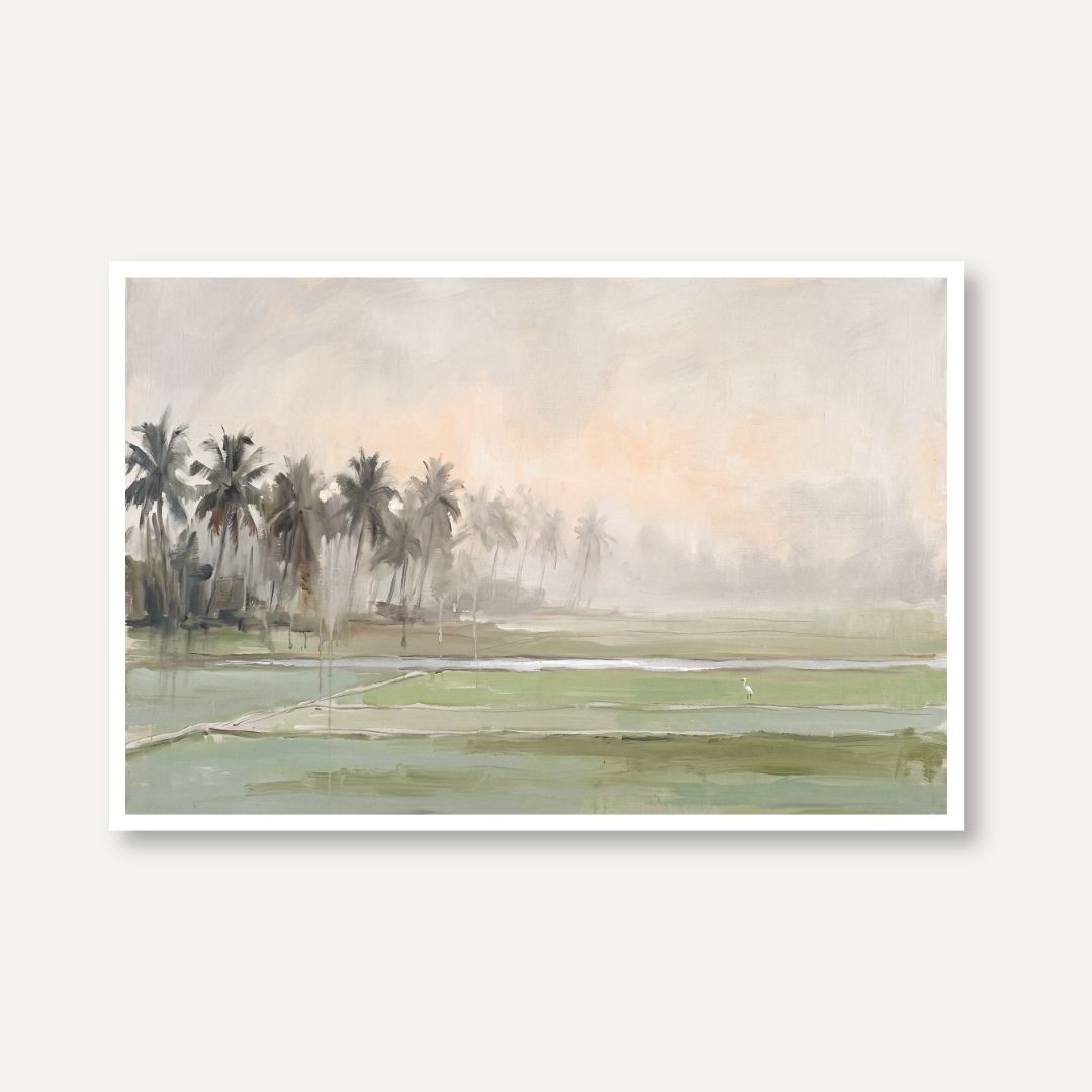Paddy in Mist | Kerala Landscape Wall Art 3 : 2 Horizontal Premium Wall Art Canvas by MeriDeewar