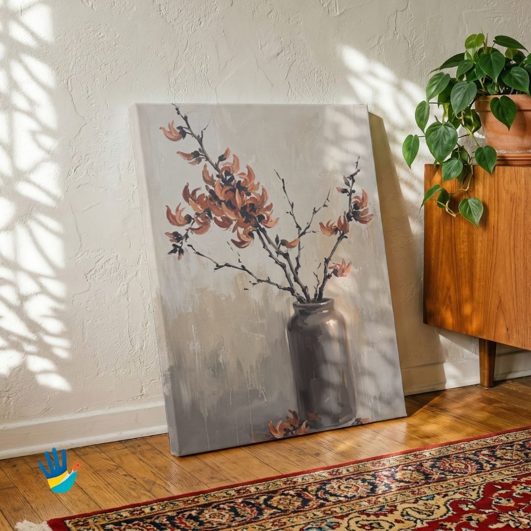 Palash in a Tall Jar | Flame of Forest Floral Art 2 : 3 Vertical Premium Wall Art Canvas by MeriDeewar