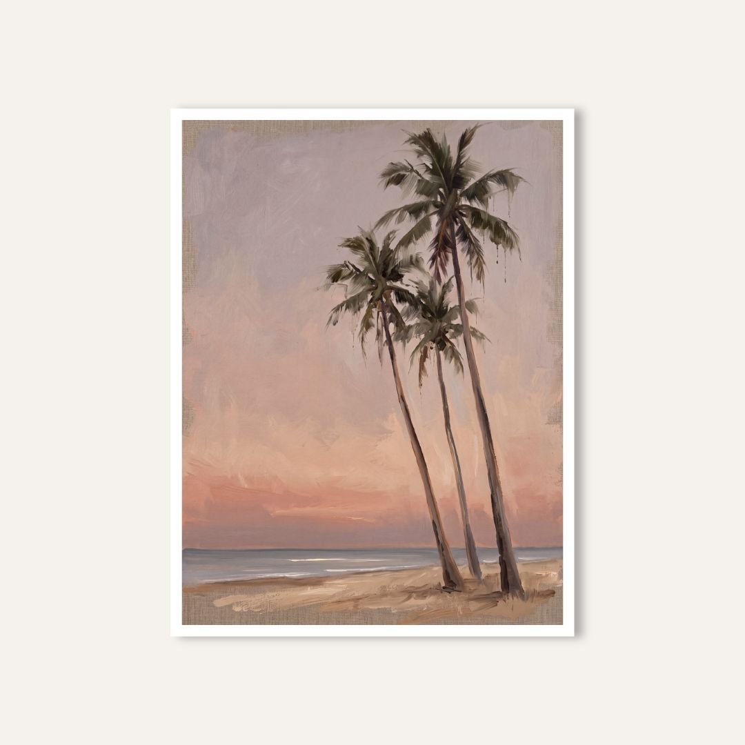 Palms at Evening | Coastal Dusk Landscape Art 3 : 4 Vertical Premium Wall Art Canvas by MeriDeewar