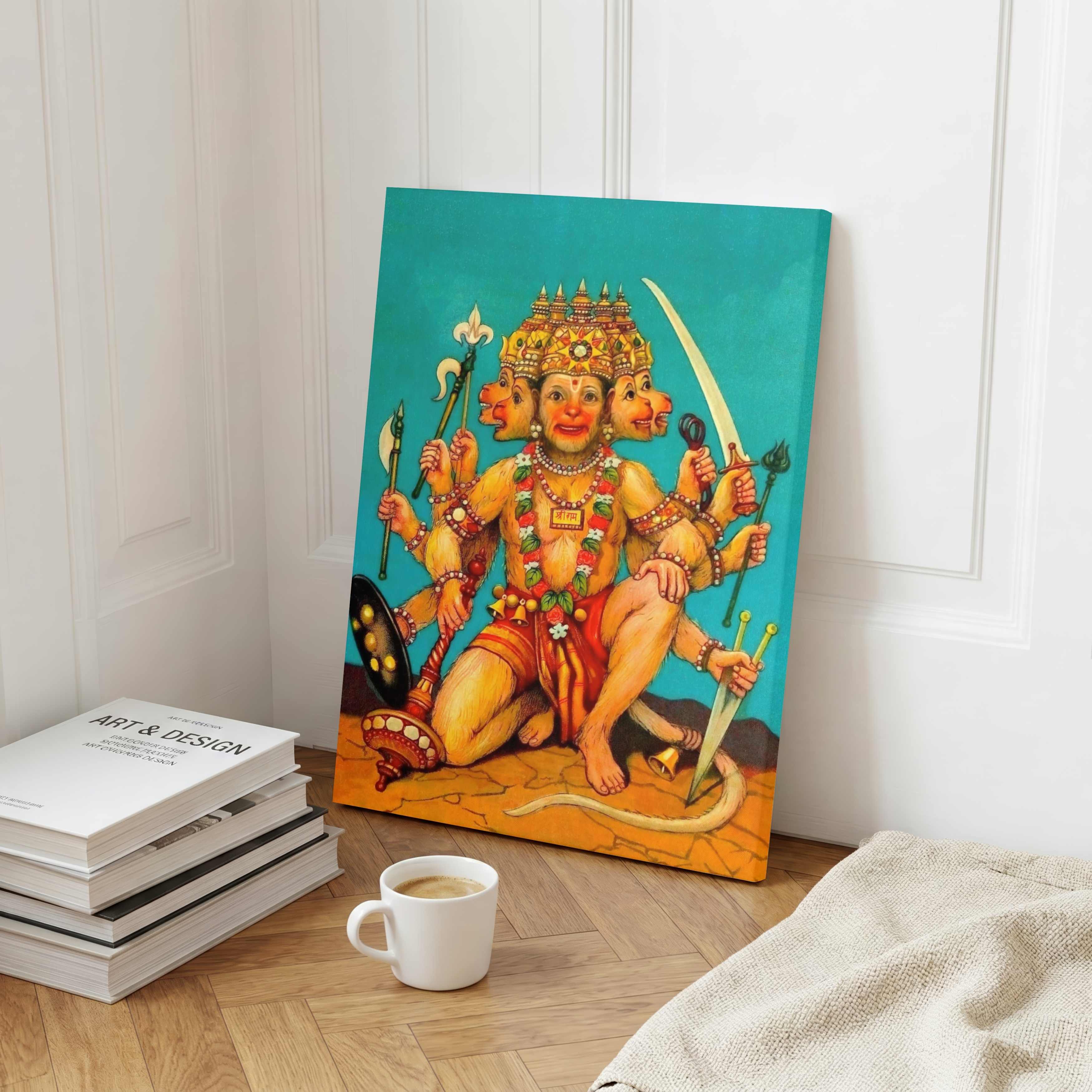 Panchmukhi Hanuman Painting for Home | Spiritual Wall Art by Raja Ravi Varma | Framed Print 3 : 4 Vertical Premium Wall Art Canvas by MeriDeewar