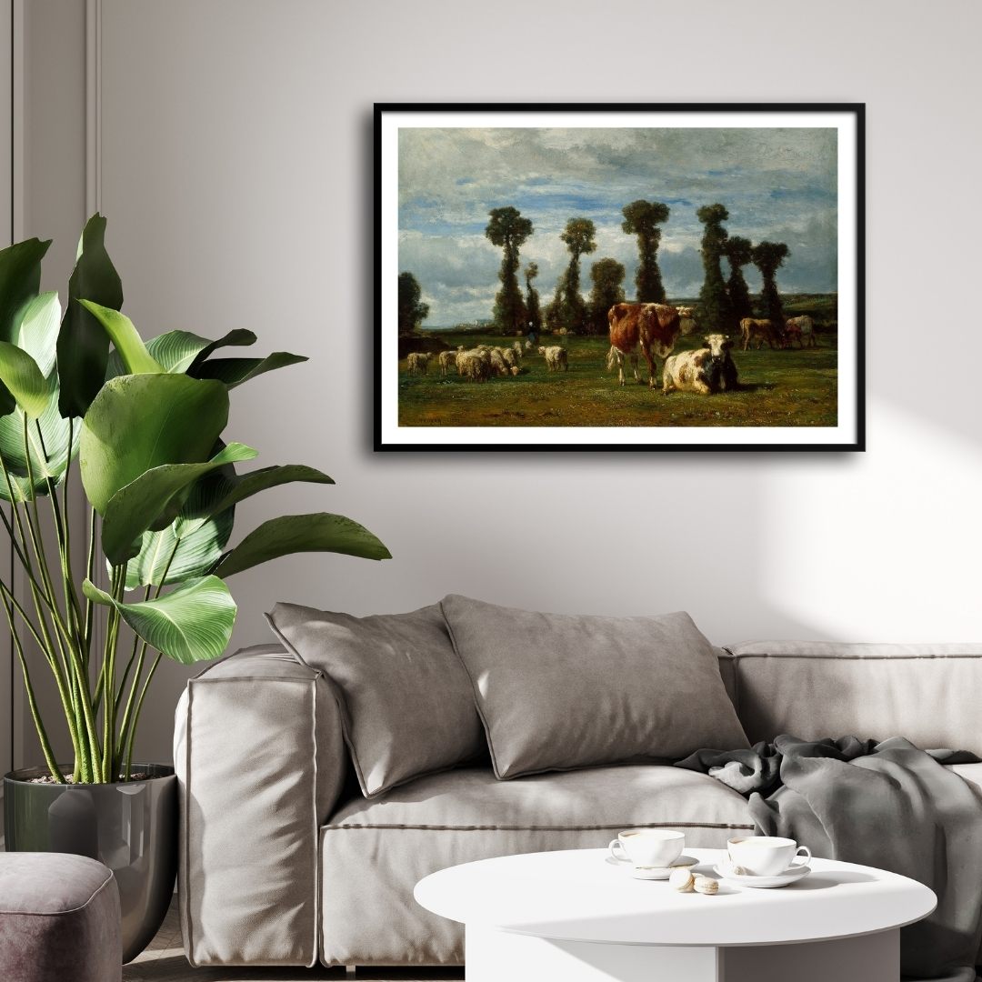 Pastoral Harmony – Vintage Countryside Canvas Painting 2 : 3 Horizontal Premium Wall Art Canvas by MeriDeewar