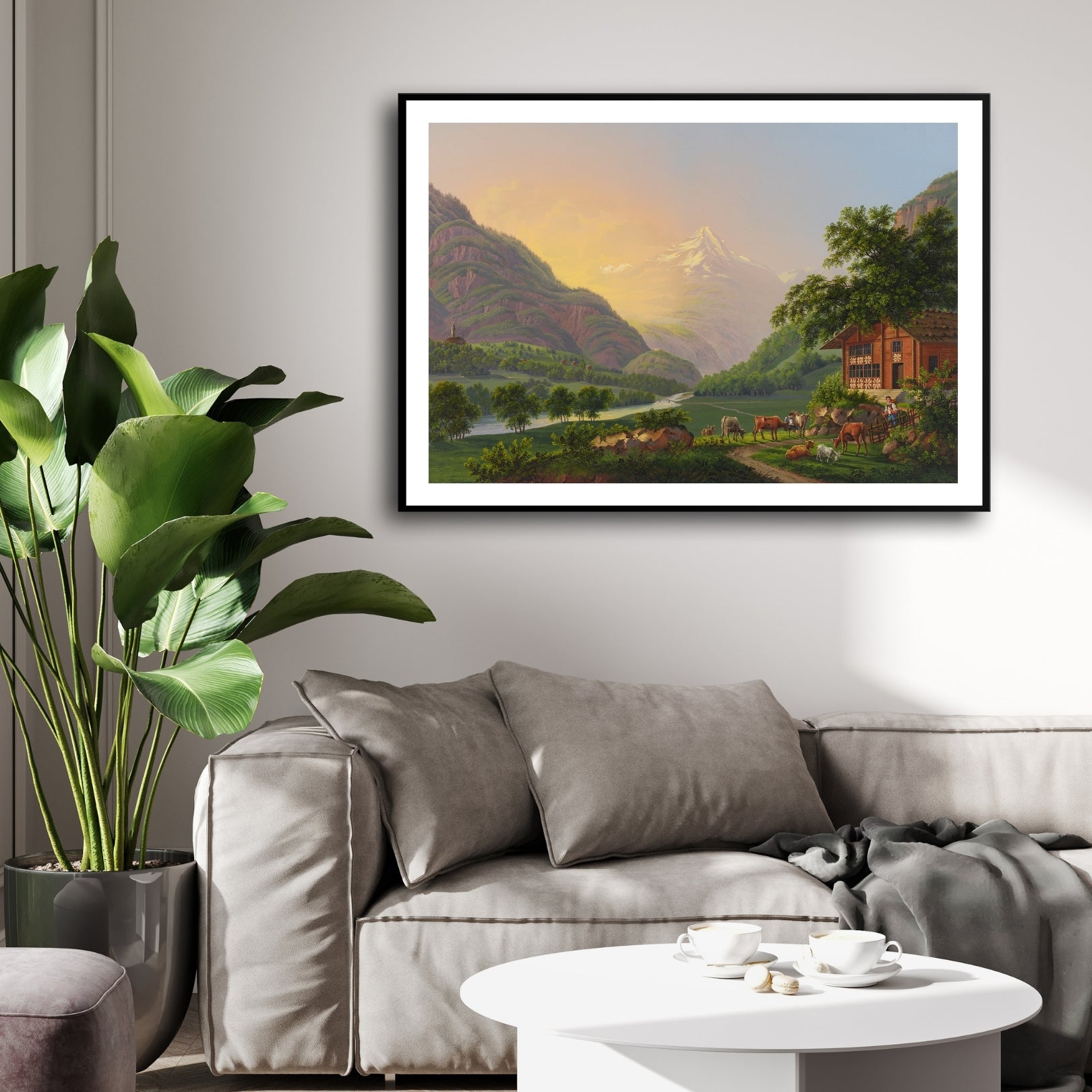 Pastoral Valley – Serene Mountain Farm Landscape Wall Art 2 : 3 Horizontal Premium Wall Art Canvas by MeriDeewar