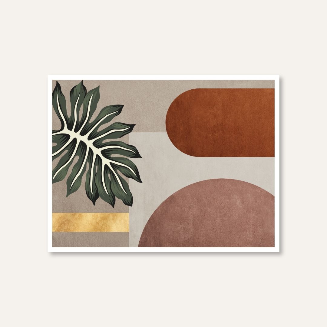 Patra & Arch | Botanical Leaf & Terracotta Geometric Horizontal Wall Art 4 : 3 Horizontal Premium Wall Art Canvas by MeriDeewar