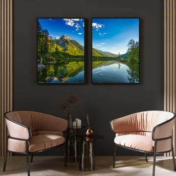 Peaceful Lake Mountains Wall Art - Enhance Your Space Walls Premium Wall Art Canvas by MeriDeewar