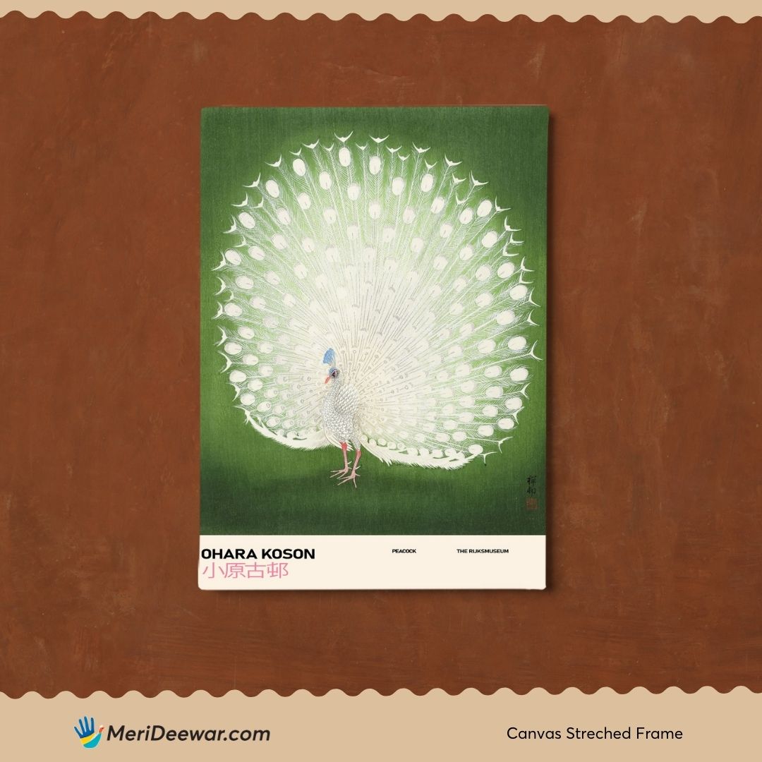 Peacock Poster by Ohara Koson 3 : 4 Vertical New Premium Wall Art Canvas by MeriDeewar