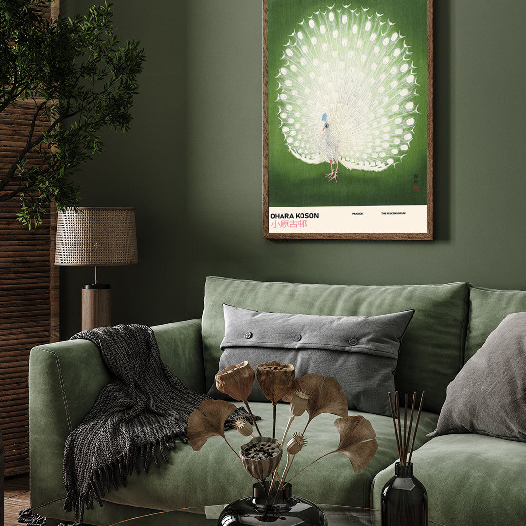 Peacock Poster by Ohara Koson 3 : 4 Vertical New Premium Wall Art Canvas by MeriDeewar
