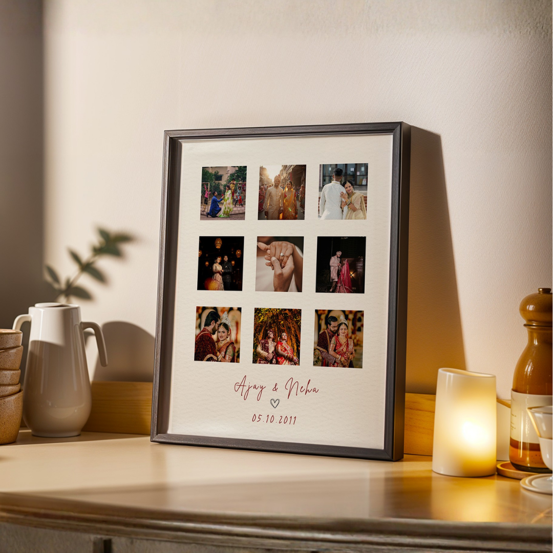 Personalized 9-Photo Grid Couple Frame | Custom Wedding & Anniversary Story Collage custom Premium Wall Art Canvas by MeriDeewar