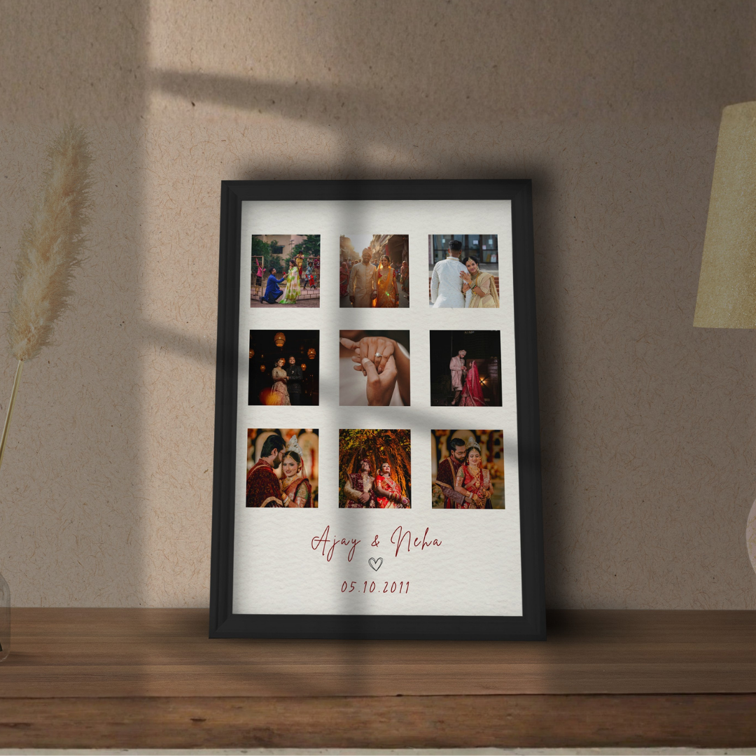 Personalized 9-Photo Grid Couple Frame | Custom Wedding & Anniversary Story Collage custom Premium Wall Art Canvas by MeriDeewar