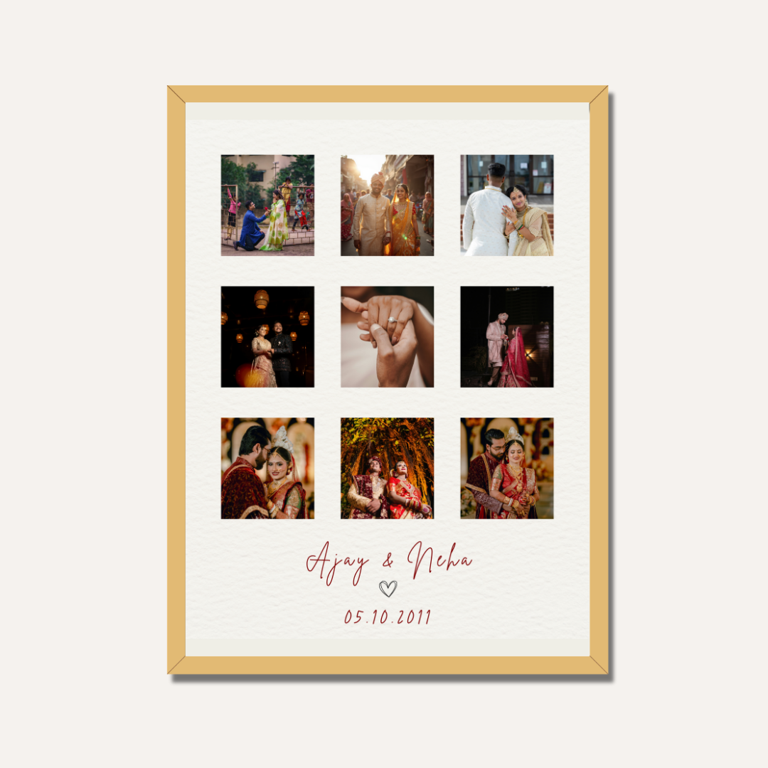 Personalized 9-Photo Grid Couple Frame | Custom Wedding & Anniversary Story Collage custom Premium Wall Art Canvas by MeriDeewar