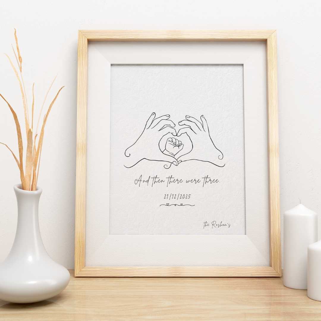 Personalized "And Then There Were Three" Line Art Frame | Custom Minimalist Family Decor custom Premium Wall Art Canvas by MeriDeewar