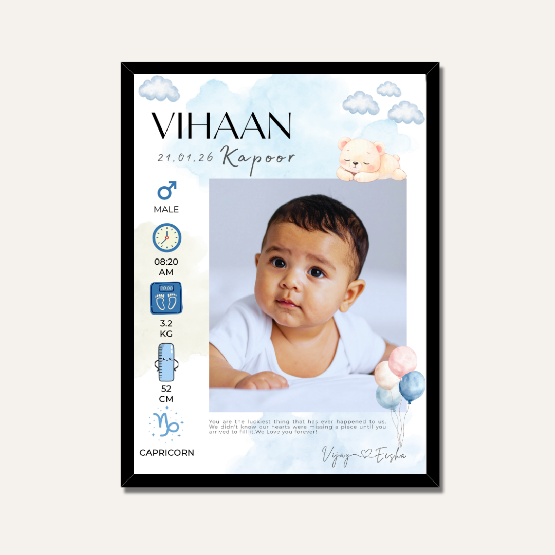 Personalized Baby Birth Statistics Photo Frame | Custom Nursery Art custom Premium Wall Art Canvas by MeriDeewar