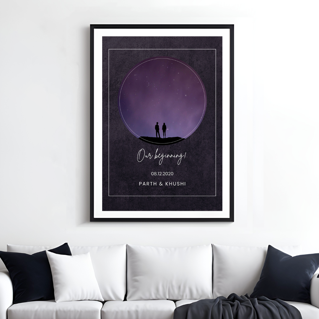 Personalized "Our Beginning" Galaxy Couple Silhouette Frame | Custom Starry Night Art custom Premium Wall Art Canvas by MeriDeewar