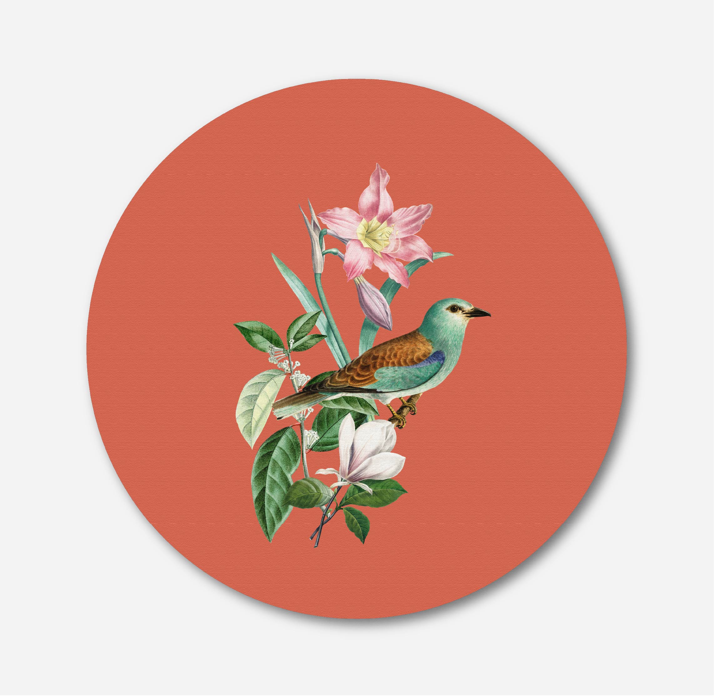 Pichwai Bird Circular Canvas Frame Circular Canvas Frame Premium Wall Art Canvas by MeriDeewar