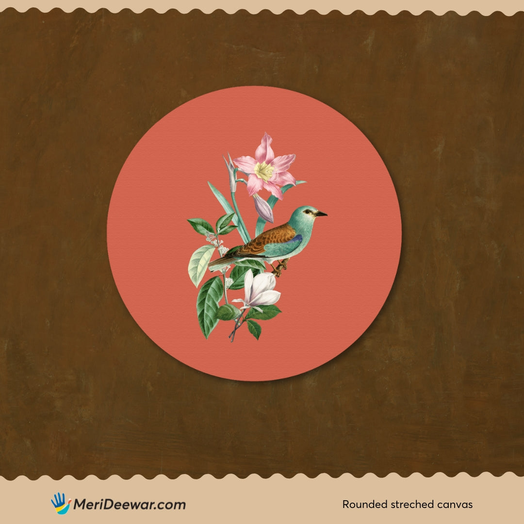 Pichwai Bird Circular Canvas Frame Circular Canvas Frame Premium Wall Art Canvas by MeriDeewar
