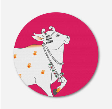 Pichwai Cow Art Circular Canvas Frame Circular Canvas Frame Premium Wall Art Canvas by MeriDeewar