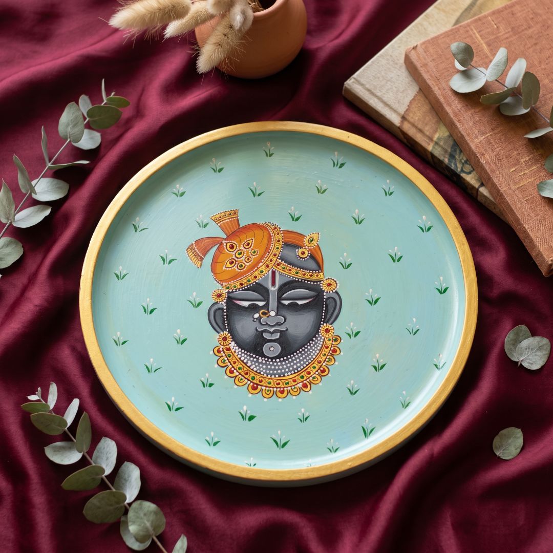 Pichwai Mukhakriti | Hand-Painted Shrinathji Wall Art Plate Curate Premium Wall Art Canvas by MeriDeewar