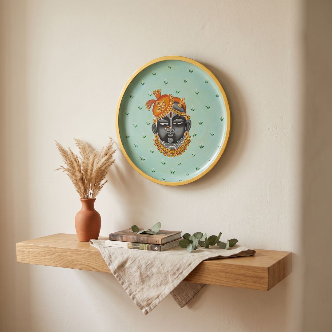 Pichwai Mukhakriti | Hand-Painted Shrinathji Wall Art Plate Curate Premium Wall Art Canvas by MeriDeewar