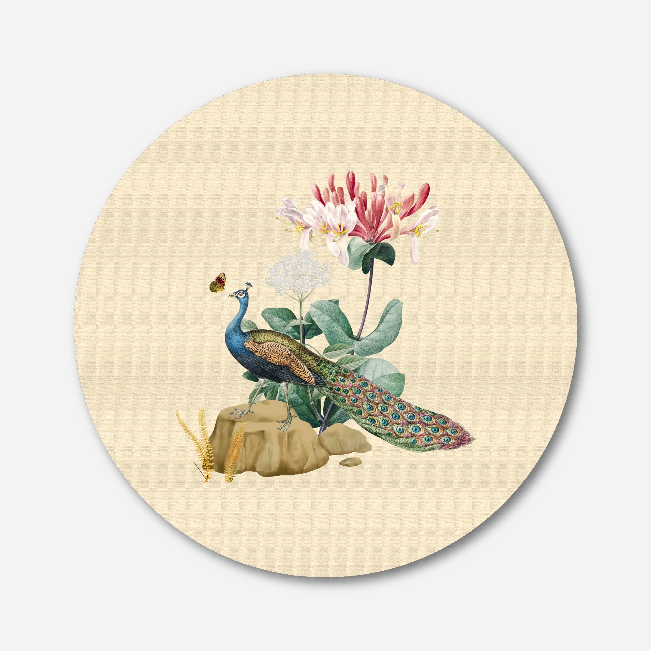 Pichwai scenic Peacock Circular Canvas Frame Circular Canvas Frame Premium Wall Art Canvas by MeriDeewar