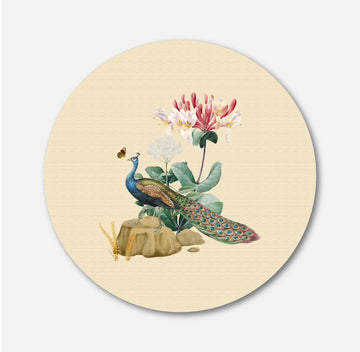 Pichwai scenic Peacock Circular Canvas Frame Circular Canvas Frame Premium Wall Art Canvas by MeriDeewar