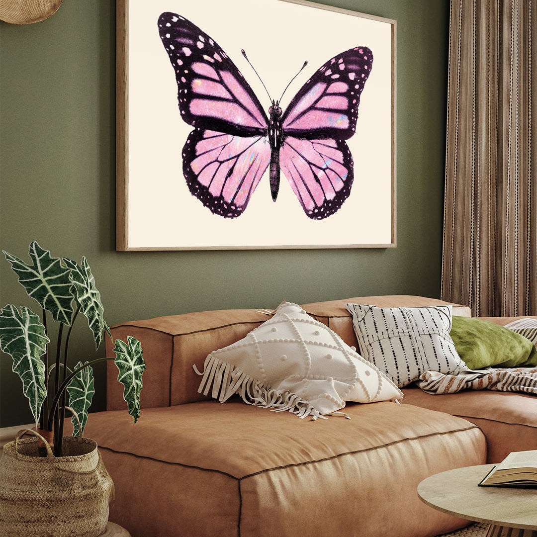Pink Butterfly Painting 3 : 4 Horizontal New Premium Wall Art Canvas by MeriDeewar