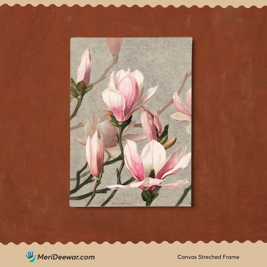 Pink Flowers Poster 3 : 4 Vertical New Premium Wall Art Canvas by MeriDeewar