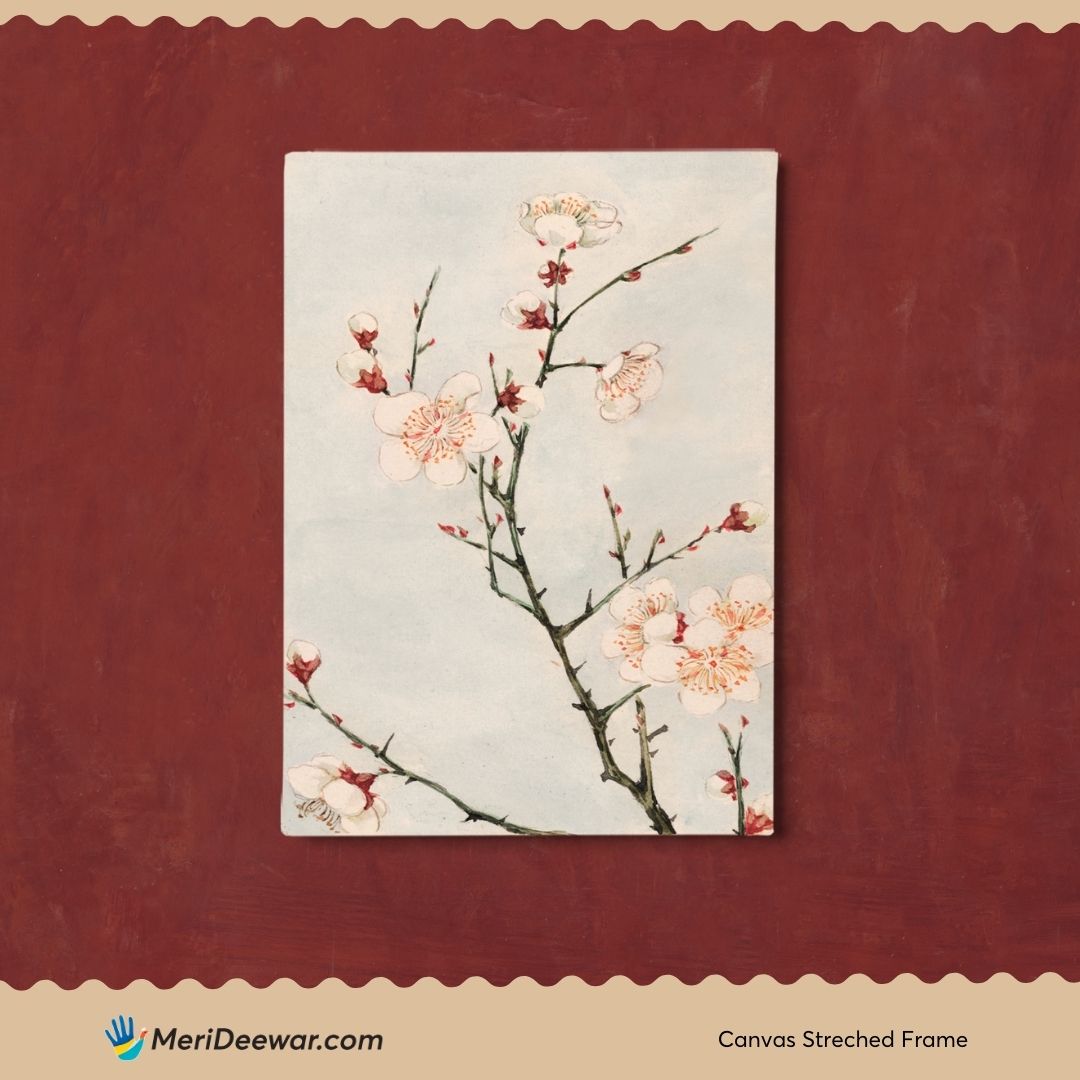 Plum Branches with Blossoms Vintage Painting by Megata Morikaga 3 : 4 Vertical New Premium Wall Art Canvas by MeriDeewar