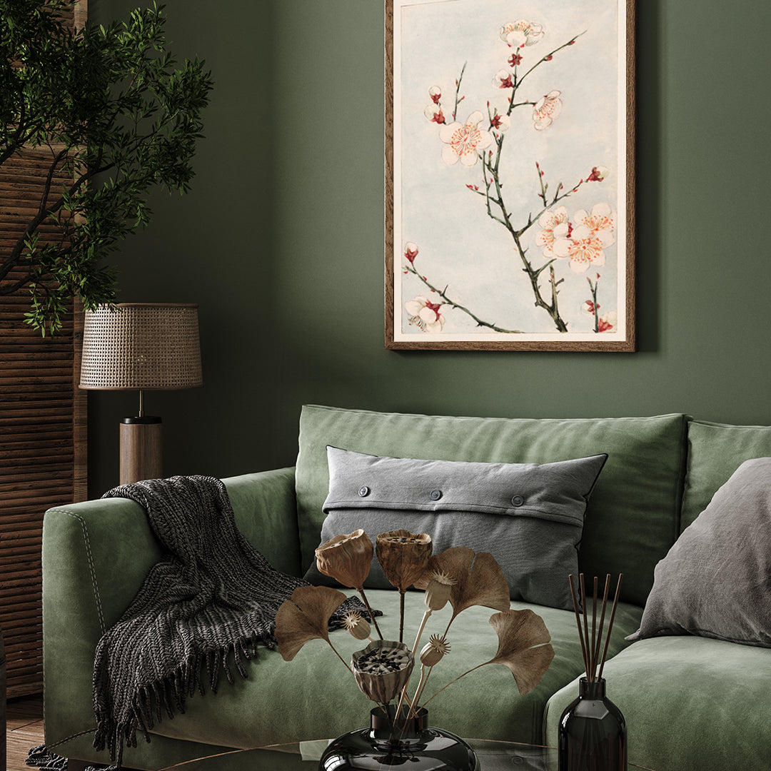 Plum Branches with Blossoms Vintage Painting by Megata Morikaga 3 : 4 Vertical New Premium Wall Art Canvas by MeriDeewar