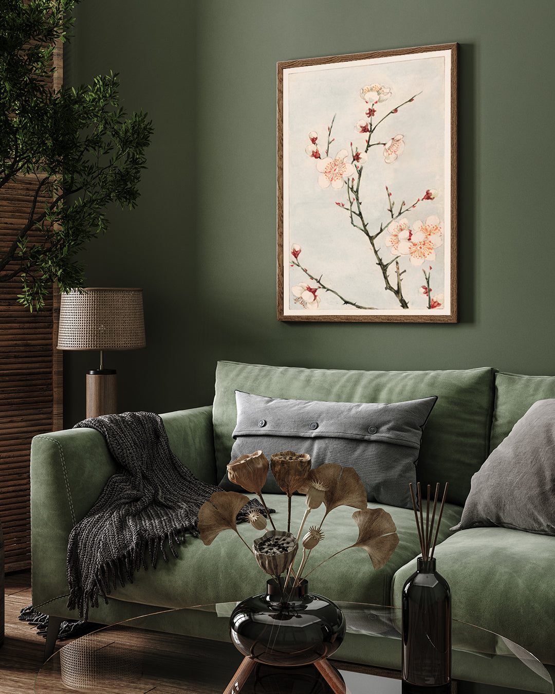 Plum Branches with Blossoms Vintage Painting by Megata Morikaga 3 : 4 Vertical New Premium Wall Art Canvas by MeriDeewar