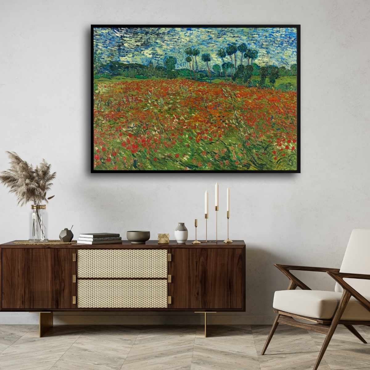 Poppy Field Van Gogh Floral Painting for Living Room | Nature Wall Art Print 4 : 3 Horizontal Premium Wall Art Canvas by MeriDeewar
