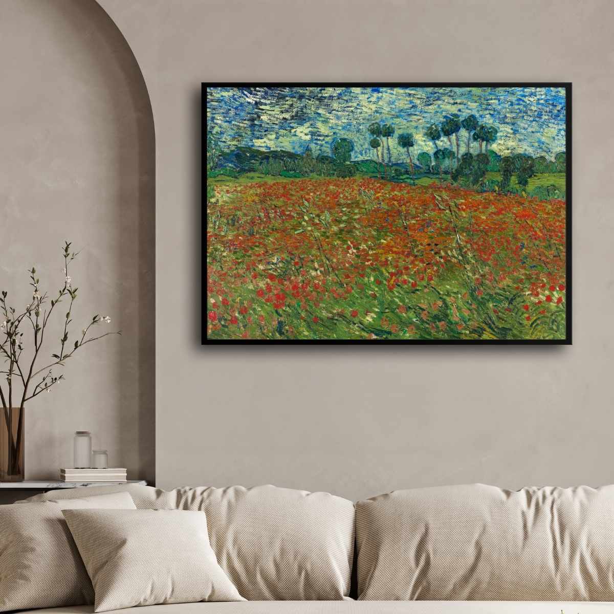 Poppy Field Van Gogh Floral Painting for Living Room | Nature Wall Art Print 4 : 3 Horizontal Premium Wall Art Canvas by MeriDeewar