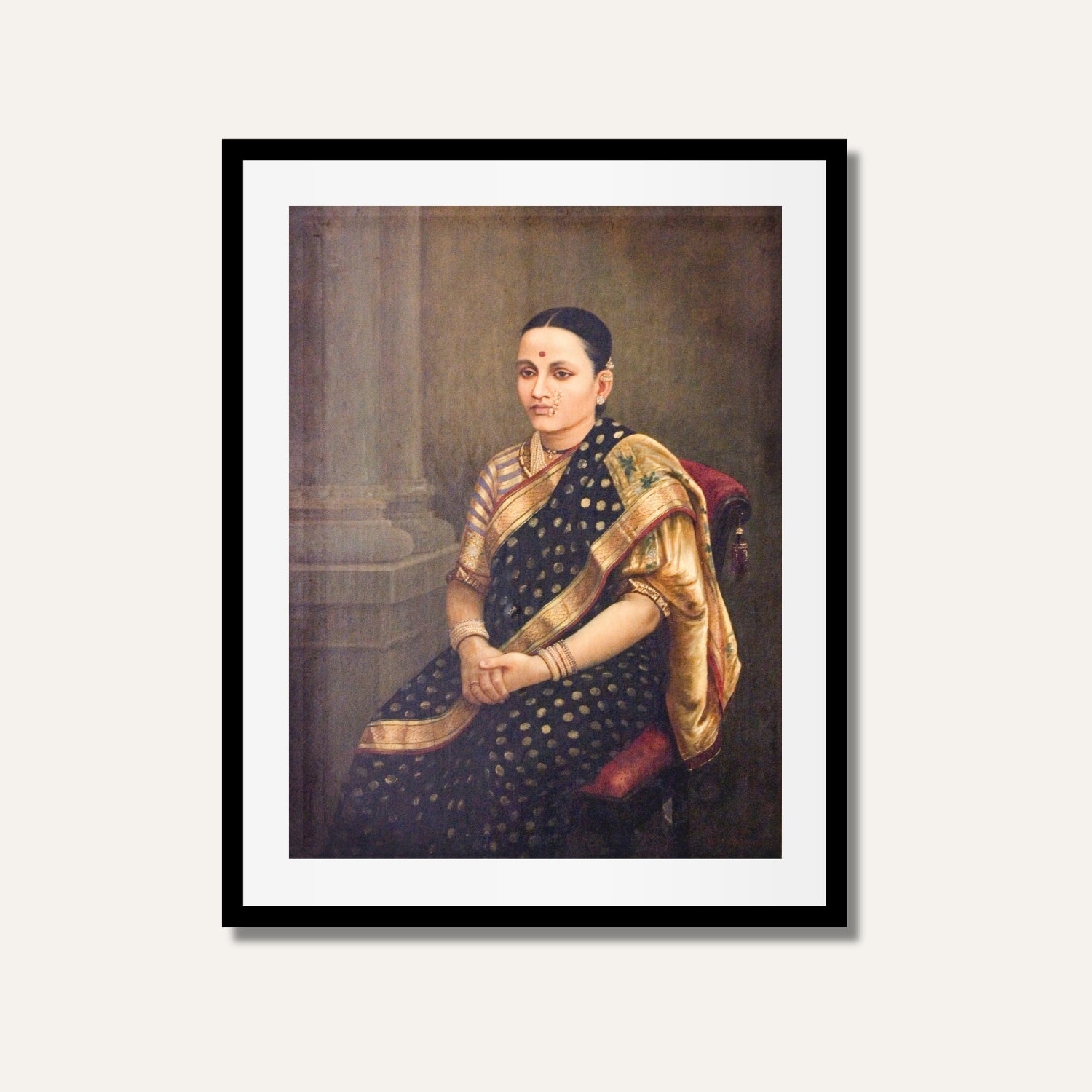 Portrait of a Lady Painting – Classical Indian Woman Art for Elegant Interiors | MeriDeewar 4 X 5.5 Vertical Premium Wall Art Canvas by MeriDeewar